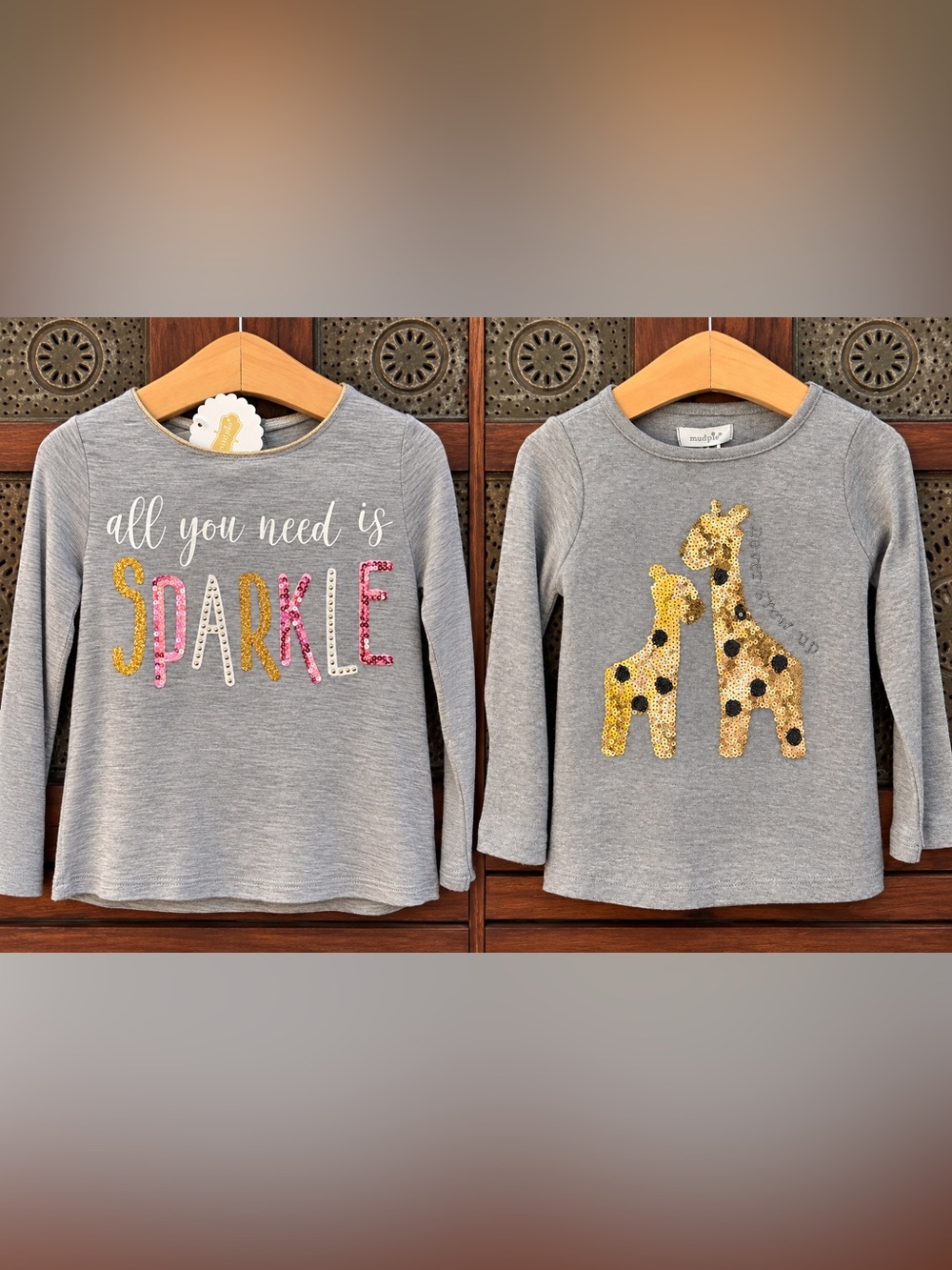Girls 12-18 Months Mud Pie Long Sleeve Shirts NWT Boutique Sparkle Never Grow Up